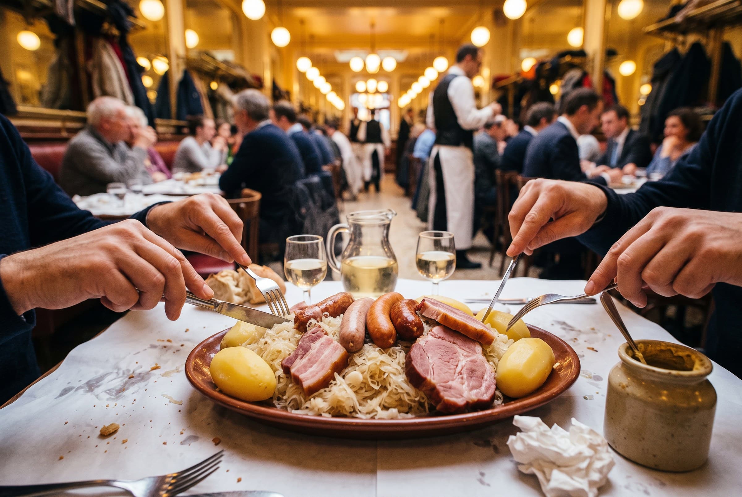 Choucroute garnie partagée à table
