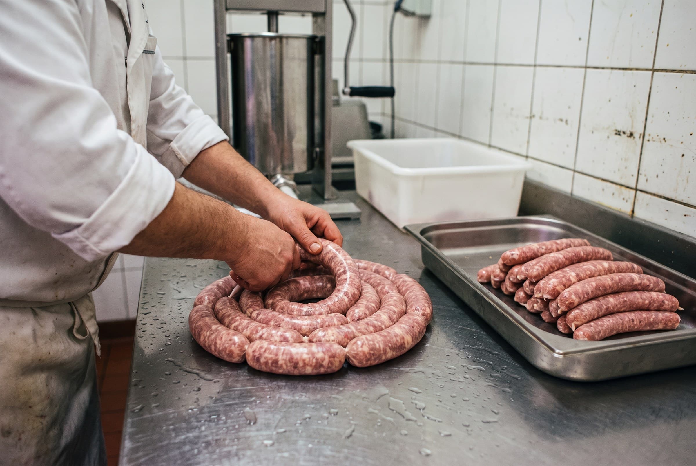 Des saucisses maison roulées au laboratoire