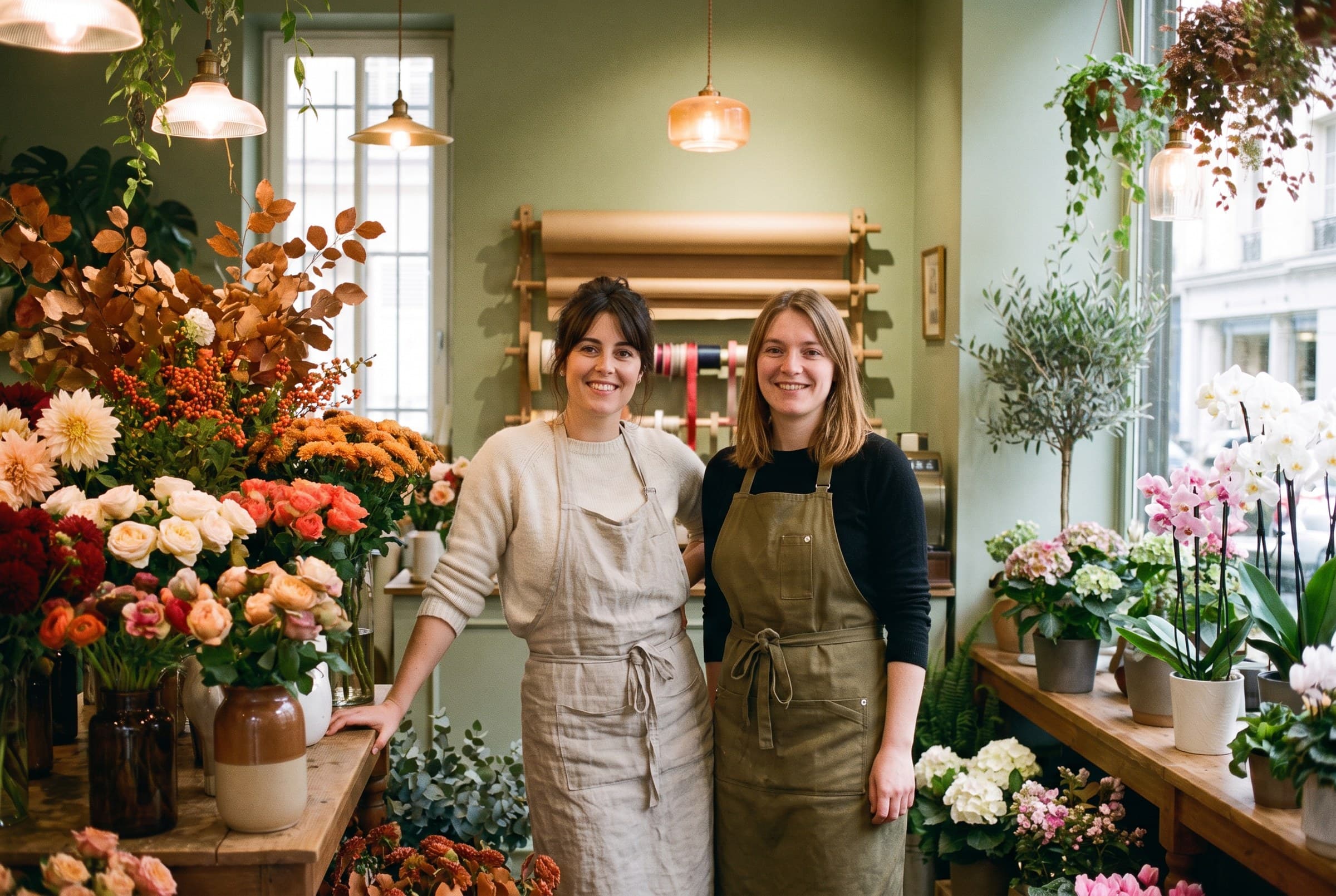 Jeanne et Inès, les deux fleuristes, dans la boutique