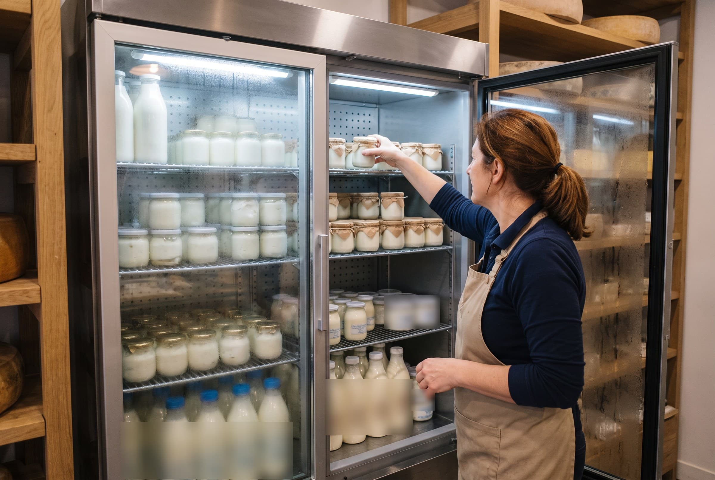 L'armoire de la crèmerie : yaourts, bouteilles de lait et pots de crème