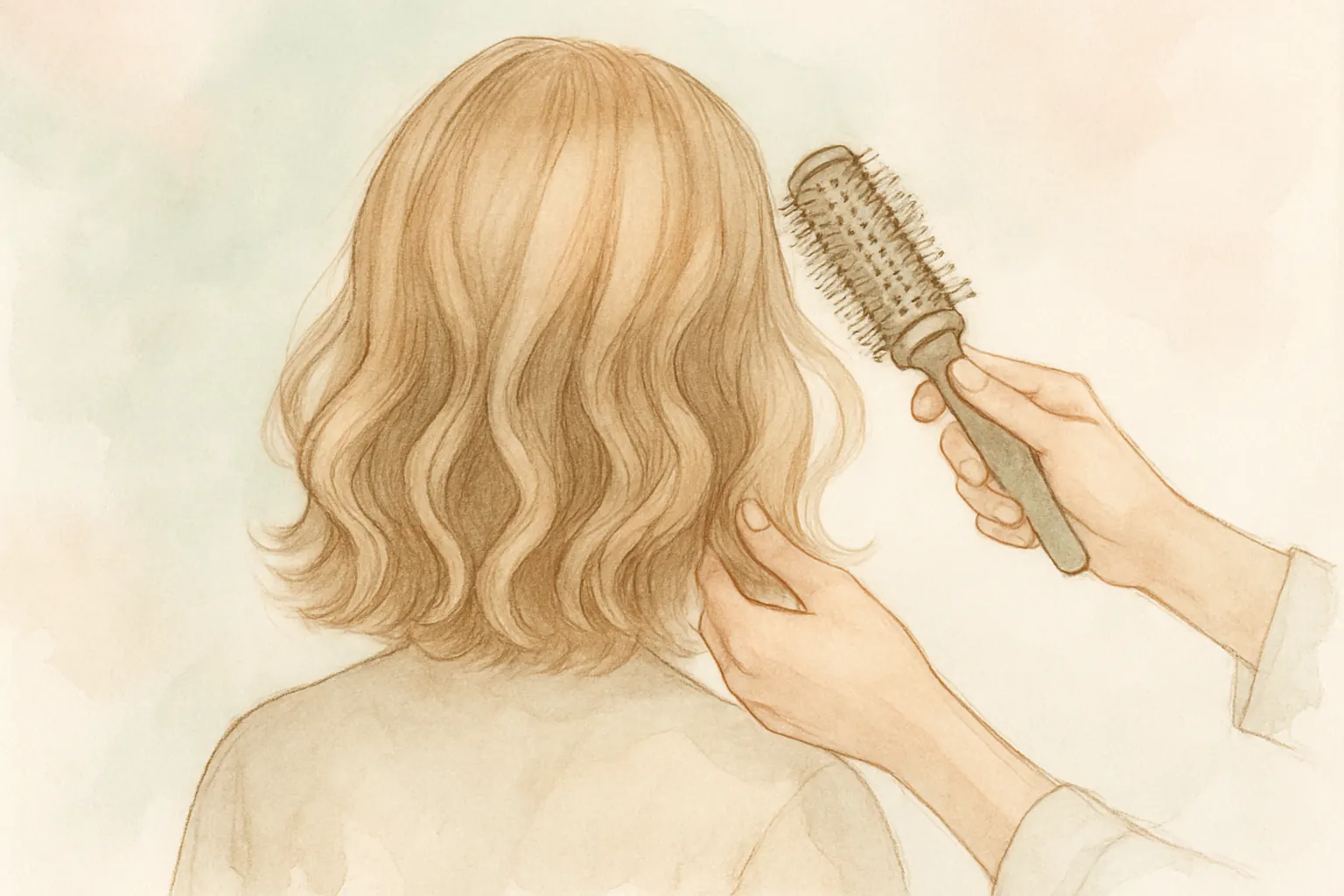Un brushing tout en douceur sur des cheveux ondulés