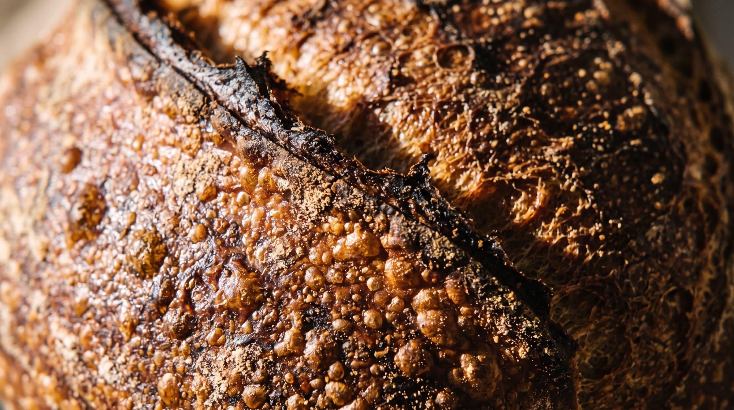 La croûte d'un pain au levain en très gros plan